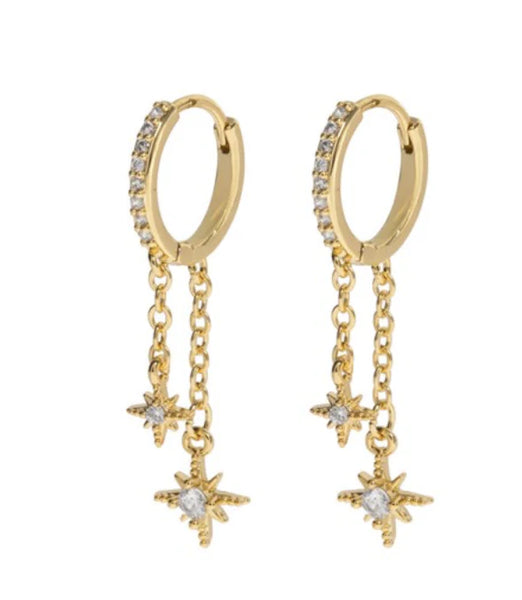 Timi of Sweden - Winny - Crystal stars on chain hoop earrings